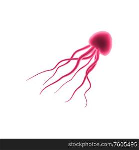 Pink bacteria with tentacles isolated virus cell. Vector germ causing infections, anti body. Virus antibody isolated vector pink bacteria germ