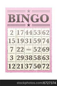 Pink bingo card with randon numbers and retro style