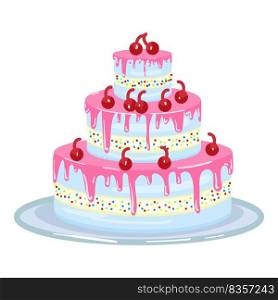 Pink birthday cake icon cartoon vector. Happy candle. Cream food. Pink birthday cake icon cartoon vector. Happy candle