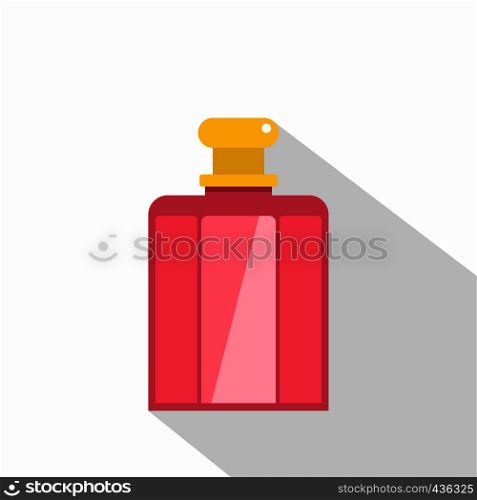 Pink bottle of female perfume icon. Flat illustration of pink bottle of female perfume vector icon for web on white background. Pink bottle of female perfume icon, flat style