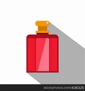 Pink bottle of female perfume icon. Flat illustration of pink bottle of female perfume vector icon for web on white background. Pink bottle of female perfume icon, flat style