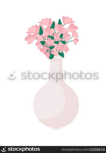 Pink bouquet in vase semi flat color vector object. Realistic item on white. Cute greenery. Flowers for valentines day isolated modern cartoon style illustration for graphic design and animation. Pink bouquet in vase semi flat color vector object