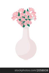 Pink bouquet in vase semi flat color vector object. Realistic item on white. Cute greenery. Flowers for valentines day isolated modern cartoon style illustration for graphic design and animation. Pink bouquet in vase semi flat color vector object