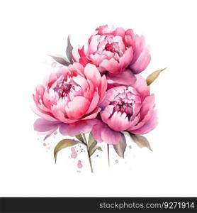 Pink bouquet of peonies watercolor on white background. Abstract colorful. Floral decor. Vintage illustration for print design.
