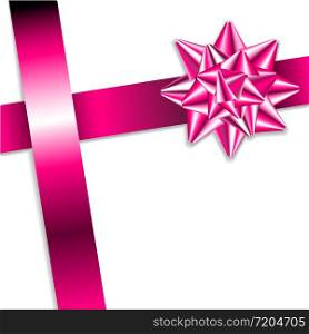 Pink bow on a pink ribbon with white background - vector Christmas card