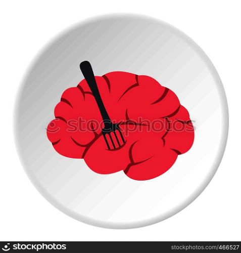 Pink brain with fork icon in flat circle isolated on white background vector illustration for web. Pink brain with fork icon circle