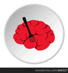 Pink brain with fork icon in flat circle isolated on white background vector illustration for web. Pink brain with fork icon circle