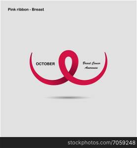 Pink Breast,Bosom,or Chest icon.Breast Cancer October Awareness Month Campaign banner.Women health concept.Breast cancer awareness month logo design.Realistic pink ribbon.Pink care logo.Vector illustration