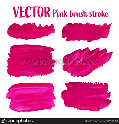 Pink brush stroke isolated on white background, Vector illustration.