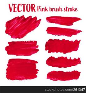 Pink brush stroke isolated on white background, Vector illustration.