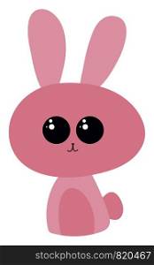 Pink bunny with cute eyes, illustration, vector on white background.