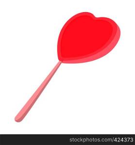Pink candy on a stick in the form of heart cartoon icon on a white background. Pink candy on a stick in the form of heart icon