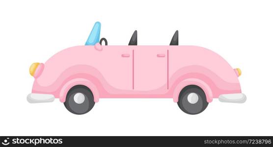 Pink cartoon car isolated on white background, colorful automobile flat style, simple design. Flat cartoon colorful vector illustration.