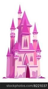 Pink castle for fairy princess, cartoon vector illustration isolated. Pink castle for fairy princess, cartoon vector