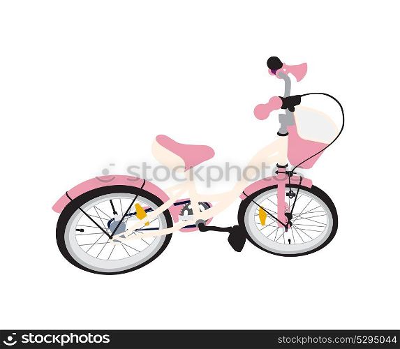Pink Children Bicycle. Isolated on White Background.. Children Bicycle. Isolated
