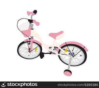 Pink Children Bicycle. Isolated on White Background.. Children Bicycle. Isolated