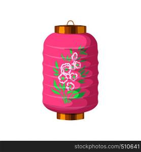 Pink chinese paper lantern icon in cartoon style on a white background . Pink chinese paper lantern icon, cartoon style