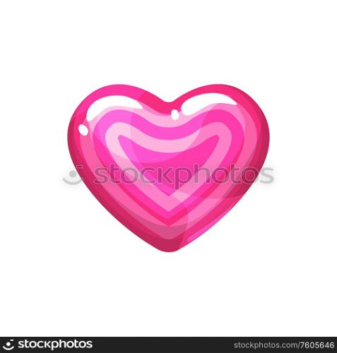 Pink chocolate candy in heart shape isolated dessert symbol of love. Vector marmalade sweets. Marmalade candy isolated hearted chocolate treat