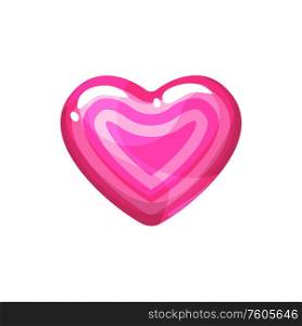 Pink chocolate candy in heart shape isolated dessert symbol of love. Vector marmalade sweets. Marmalade candy isolated hearted chocolate treat