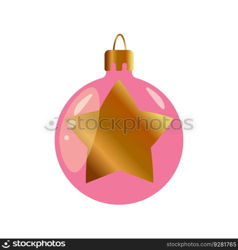 Pink Christmas tree toy isolated on a transparent background. Stocking Christmas decorations. Vector object for christmas design, mockup. Vector realistic object Illustration 10 EPS. Pink Christmas tree toy