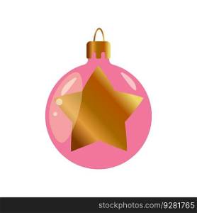 Pink Christmas tree toy isolated on a transparent background. Stocking Christmas decorations. Vector object for christmas design, mockup. Vector realistic object Illustration 10 EPS. Pink Christmas tree toy