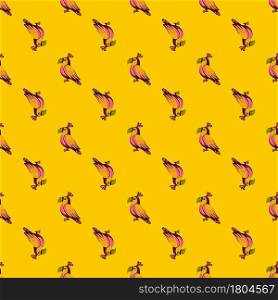 Pink colored parrot silhouettes seamless doodle pattern. Bright yellow background. Animal bird print. Designed for fabric design, textile print, wrapping, cover. Vector illustration.. Pink colored parrot silhouettes seamless doodle pattern. Bright yellow background. Animal bird print.