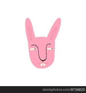 Pink comic bizarre bunny with stupid face. Cartoon character doodle style illustration. Pink bizarre illustration of bunny with stupid face. Cartoon comic character doodle style illustration