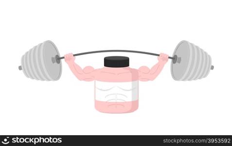 Pink Container sports nutrition Press Overhead barbell. Vector illustration&#xA;