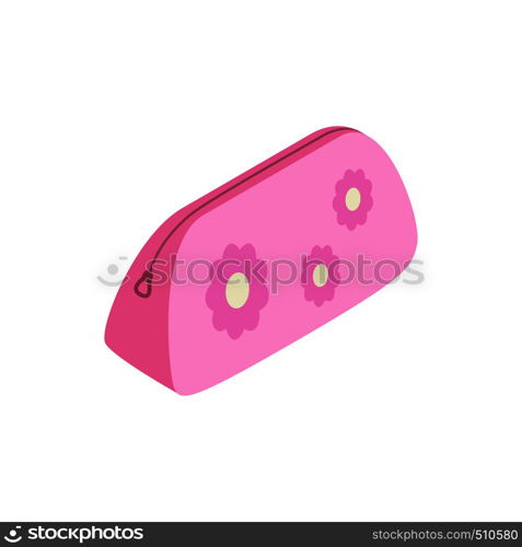 Pink cosmetic bag icon in isometric 3d style isolated on white background. Cosmetic bag icon, isometric 3d style