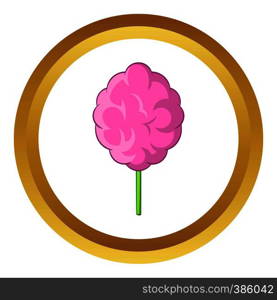 Pink cotton candy vector icon in golden circle, cartoon style isolated on white background. Pink cotton candy vector icon