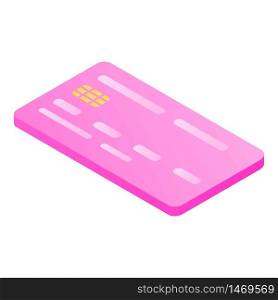 Pink credit card icon. Isometric of pink credit card vector icon for web design isolated on white background. Pink credit card icon, isometric style
