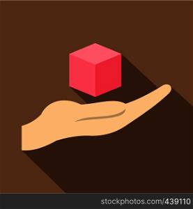 Pink cube 3d model icon. Flat illustration of pink cube 3d model vector icon for web on coffee background. Pink cube 3d model icon, flat style