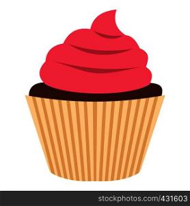 Pink cupcake icon flat isolated on white background vector illustration. Pink cupcake icon isolated