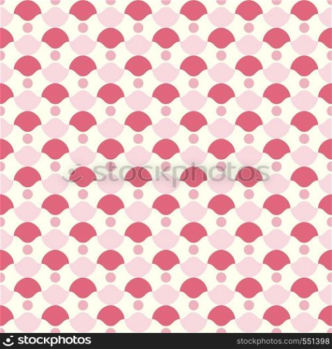 Pink curve cup and circle pattern on pastel background. Retro and classic seamless pattern style for modern or graphic design.