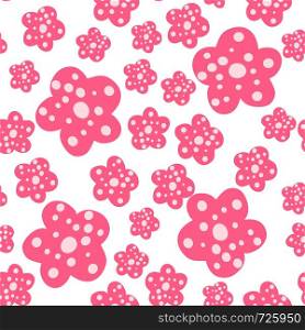 Pink Daisy field. Simple chamomile flowers seamless pattern. Floral print with daisies flowers on white background.Spring design for fabric, textile print, wrapping paper. Daisy field. Simple chamomile flowers seamless pattern.