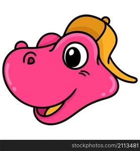 pink dinosaur head emoticon wearing smiling hat