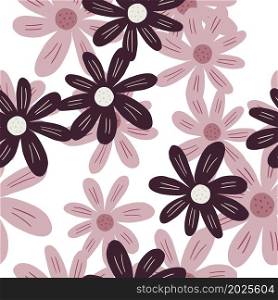 Pink ditsy flowers seamless pattern isolated on white background. Pretty botanical backdrop. Simple chamomile print. Floral ornament. Design for fabric , textile print, surface, wrapping, cover.. Pink ditsy flowers seamless pattern isolated on white background. Pretty botanical backdrop.