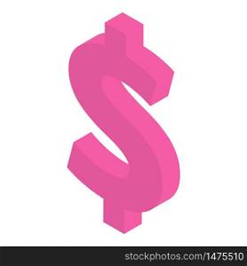Pink dollar sign icon. Isometric of pink dollar sign vector icon for web design isolated on white background. Pink dollar sign icon, isometric style
