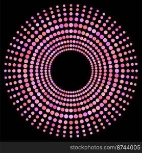 Pink Dotted Circle Isolated on Black Background. Halftone Icon.. Pink Dotted Circle Isolated on Black Background. Halftone Icon