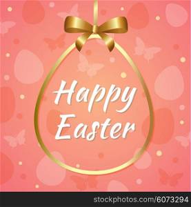 Pink Easter background with greeting inscription in golden frame