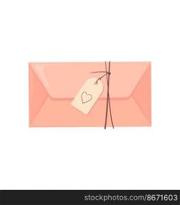 Pink envelope tag. Enveloped postage paper with symbol love, vector illustration isolated on white background. Pink envelope tag. Enveloped postage paper with symbol love, vector illustration