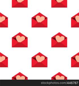 Pink envelope with Valentine heart pattern seamless background in flat style repeat vector illustration. Valentine heart pattern seamless