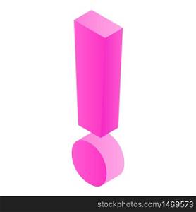 Pink exclamation sign icon. Isometric of pink exclamation sign vector icon for web design isolated on white background. Pink exclamation sign icon, isometric style
