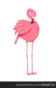 Pink flamingo. Cute and beautiful flat pink flamingo on white background, summer design for print, kids drawing, design for t-shirt, poster, banner, design for fabric and textile. Vector illustration. Pink flamingo. Cute and beautiful flat pink flamingo on white background, summer design for print, kids drawing, design for t-shirt, poster, banner, design for fabric and textile