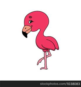 Pink flamingo. Cute flat vector illustration in childish cartoon style. Funny character. Isolated on white background. Pink flamingo. Cute flat vector illustration in childish cartoon style. Funny character. Isolated on white background.