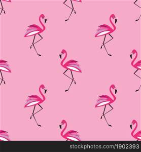 Pink flamingo on pink background seamless pattern. Vector illustration