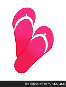 Pink flip flops vector illustration icon isolated on white background. Summer shoes, pair of slippers, cosy footwear in summertime, rubber sandals. Pink Flip Flops Vector Illustration Icon Isolated