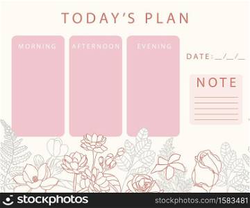 Pink flower calendar planner with rose,jasmine,leaves.Can use for printable,scrapbook,diary
