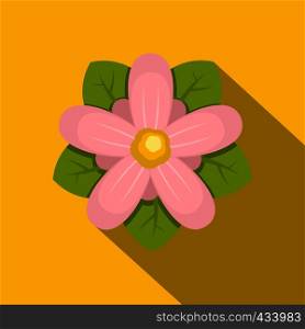 Pink flower icon. Flat illustration of pink flower vector icon for web on yellow background. Pink flower icon, flat style