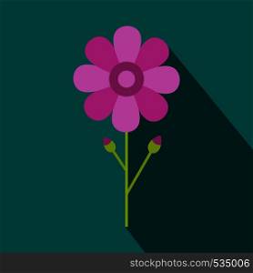 Pink flower icon in flat style on a yellow background. Pink flower icon, flat style